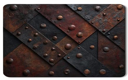 Rustic Dish Drying Mats For Kitchen Counter, Vintage Metal Absorbent Rubber Dish Drainer Rack Mat, Industrial PU Leather Drying Pad For Coffee Bar Protector 12x20 Inch