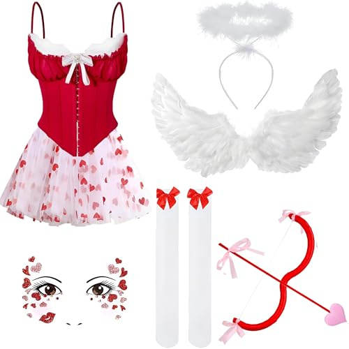 Shengruili Disfraz de Cupido Mujer,Conjunto de Arco y Flecha de Cupido de Cupido Disfraces Cupido San Valentín Carnaval Fiestas