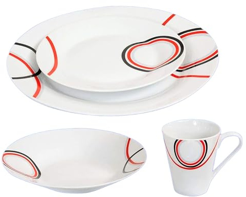 Reldor 16-Piece Round Porcelain Dinner Set for 4– 4 Dinner Plates and Bowls Set with 4 Side Plates & Mugs, Dishwasher Safe, Highly Resistant Dinnerware, Kitchen & Dining, Plain White