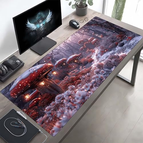 Gaming Mauspad 1600x800x3 mm Gaming Mousepad XXL Rosa Pilz Mauspad Schreibtischauflage, Genähte Kanten Mausmat, rutschfeste Gummibasis, Schreibtisch Schutz für Home Büro, Geschenke PjY3860 N-D