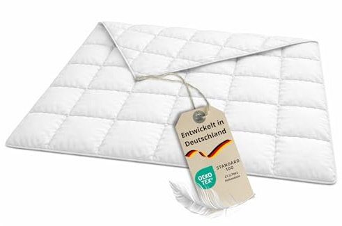 Bodyprotect Daunendecke 135x200 cm Übergangsdecke, Ganzjahresbettdecke aus 70% Daunen & 30% Federn, Oeko-TEX Bettdecke, Ganzjahresdecke 135 x 200 cm mit Bezug aus Reiner Baumwolle