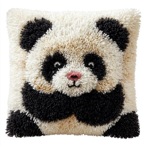 Henypt Knüpfkissen-Set, Panda knüpfkissen knüpfset, Kreuzstich Knüpfkissen, DIY Kissen Knüpfset Mit Anleitung, Stickerei Knüpf-Sets, Kissenbezug 43x43cm