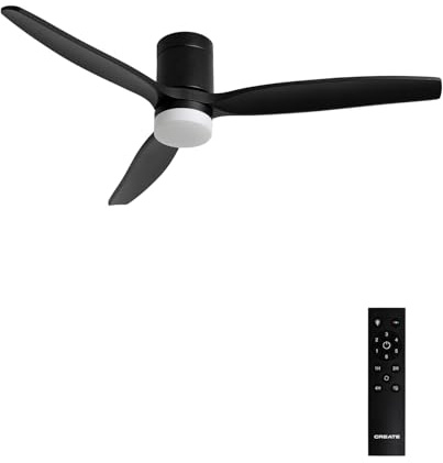 CREATE / WINDCALM L/Ventilatore da soffitto ABS con luce nero con telecomando / 40W, Silenzioso, Ø152 cm, 6 velocità, 3 temperature di luce, temporizzatore, funzione estate-inverno