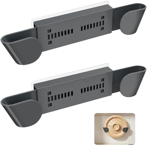 Mythlon 2 Stück Topfdeckelhalter Wand Ohne Bohren, Verstellbar 20-28cm Deckelhalter Selbstklebend, Topfdeckel Organizer Wandhalterung für Schranktür, ABS Kunststoff Küchenhelfer, Grau