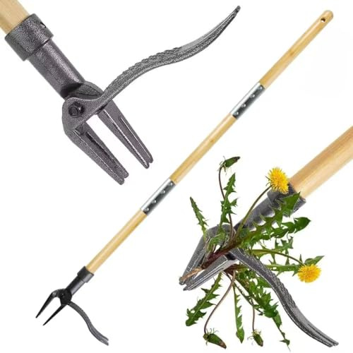 auvstar Desherbador Manual,Extractor de Malas Hierbas 1.3m | Herramienta de Deshierbe de Pie Extractor de Malas Hierbas con Mango Largo,Extractor de Raíces 4 Garras