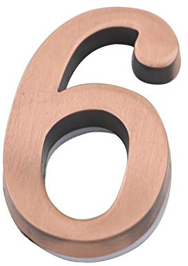 Moderne Hausnummer, 50 mm, Rot, 1 Stück, optionale digitale Hausnummer, Kupferlegierung, selbstklebender Aufkleber, Hotel, Haustor, Türschild, Nummer, (Nr. 3181)(Number 6)