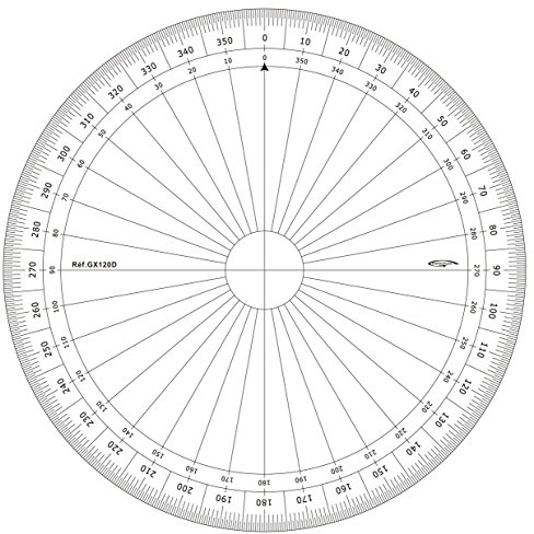 Graphoplex GX120D - Transportador de ángulos (círculo completo), transparente