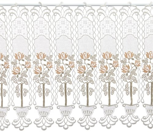 Plauener Spitze by Modespitze, Store Bistro Gardine Scheibengardine mit Stangendurchzug, hochwertige Stickerei, Höhe 50 cm, Breite 176 cm, Creme/Beige/Lachs