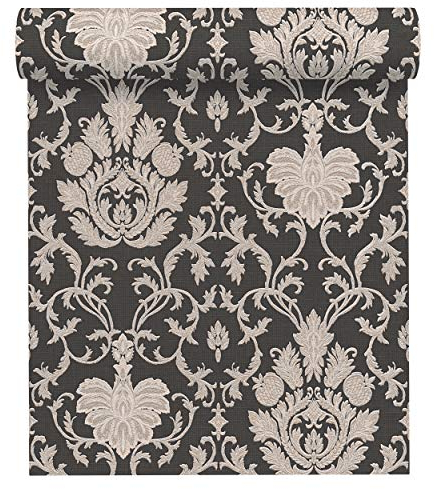 A.S. Création Belle Epoque 339058 3390-58 - Carta da parati profilata con ornamenti barocchi, 10,05 m x 0,53 m, colore: beige metallizzato nero