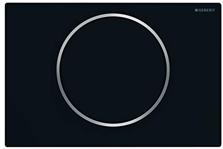 Geberit Sigma 10 115758145 Actuator Plate for Flush-Stop Flushes, Front Actuation, Panel + Buttons Black Matt Design Ring Polished