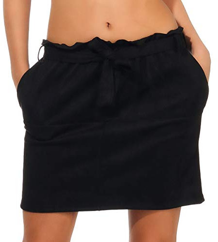 Malito Damen Rock | Winterrock in Velours Optik | Glockenrock mit Taschen | A-Linie Rock 18196 (schwarz, L)