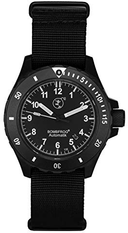 BOMBFROG Taucheruhren Herren Automatik BT25 Black Tritium mit NATO-Armband im eleganten Militär Uhr-Look, gebürstetes Edelstahlgehäuse mit entspiegeltem Saphirglas, Taucheruhr Herren