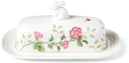 LENOX 893455 Beurrier avec couvercle en forme de lapin et papillons, en porcelaine, multicolore