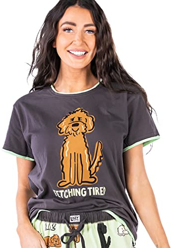 Lazy One Pijamas para mujer, bonitos pantalones de pijama, pijamas de gato y perro para mujer, pijamas cómodos para mujer, Fetching Tired - Camisa de pijama para mujer, S