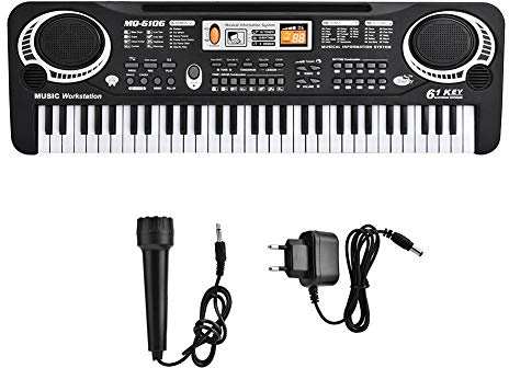 Dioche Piano Numérique à 61 Touches, Piano Numérique Portable avec Mini Microphone pour Enfants, avec 6 Présentations, Rythme et Volume Réglables, 54 * 17,5 * 5,5 Cm