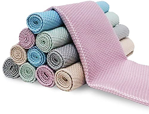 DyPinYise Mikrofaser-Reinigungstuch, Fischschuppen-Reinigungstuch, wiederverwendbar, fusselfrei, für Glas, Keine Wasserflecken, Geschirr, Spiegel (10 Stück, 5 Farben, 39,9 x 30 cm)