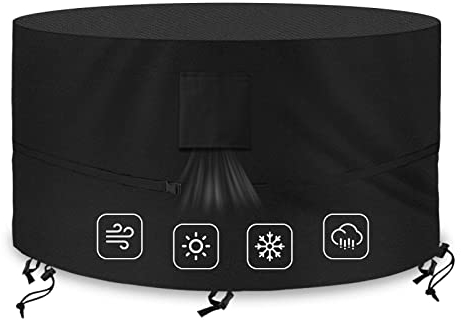 Kovshuiwe Housse de protection ronde imperméable et coupe-vent résistante aux UV pour table de jardin Tissu Oxford 420D Diamètre: 135 x 80 cm