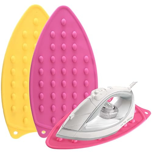 JCSMARTEC 2-Pack Silicone Iron Rest Pad, Hot Resistant Mat for Ironing Board, Thicker Series Easy to Use with Wall Hole, and Multicolor for Home Decorate (Red+Yellow)