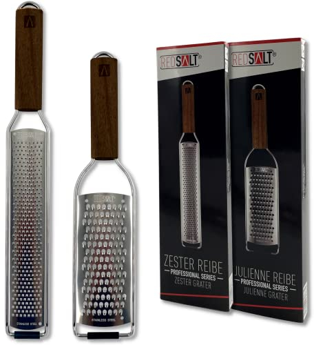 REDSALT conjunto de ralladores Zester y Julienne de acero inoxidable con mango de madera | rallador de cocina para limón jengibre zanahoria patatas, queso parmesano | cortadora de cocina profesional