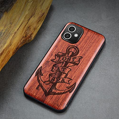 Coque en Bois pour iPhone XR 11 12 Pro Mini 7 8 Plus X XS Max SE 2020 Coque de téléphone Couverture en Bois de Luxe Coque en Silicone, Ancre (A28), pour iphone XR