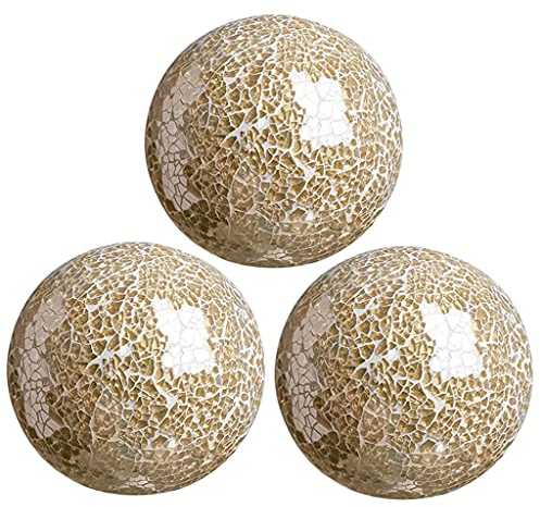 FLAMEER Mosaic Sphere Balls Table Centerpieces Set 8cm Centrepieces Bowls Decorative Orbs Orb Globe for Living Room Festival Coffee Table Decor Decorations - Gold 3Pcs