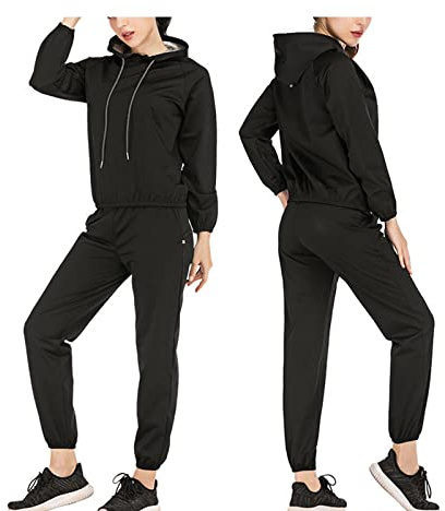 HGYJ Traje de Sauna Profesional para Mujeres/Hombres - Traje de pantalón y Camiseta de Manga Larga, Traje de pérdida de Peso de Sudor de Sauna Gimnasio de Entrenamiento de Boxeo,Black,XL