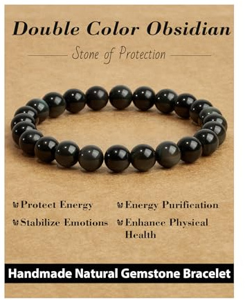 Landorilo Echte Naturstein Perlen Armband, Damen Herren Zweifarbiger Obsidian Perlenarmband, 8MM Runde Edelsteine Yoga Chakren Armbänder, Geburtstag Valentinstag Geschenke