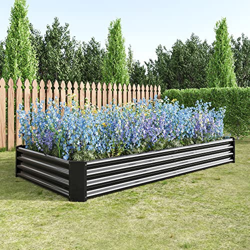 FOUBAM Large Raised Beds for Garden,Raised Planters for Garden Outdoor,8 X 4 X 1 FT Galvanised Metal Planter Box Beds Steel Kits for Vegetables Flower Herb Patio Black Rectangle