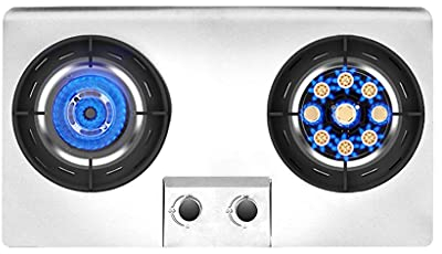 Samnuerly Fornello a Gas a Gas, fornello a Gas da Incasso da 71 cm, Piano Cottura a 2 fuochi in Acciaio Inossidabile, fornello a Gas a Doppia Alimentazione GPL/NG, con Protezione Contro i guasti alla