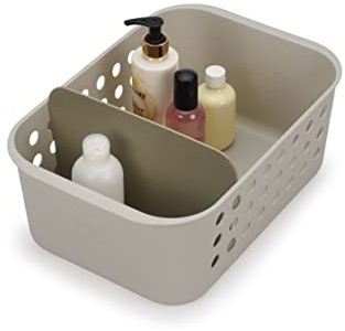Joseph Joseph EasyStore - Badrums Essentials Förvaringskorgsorganisatör med Rörlig Avdelare och Handtag - Stor Kapacitet, Stilfull Design, Perfekt för Organisering, beige