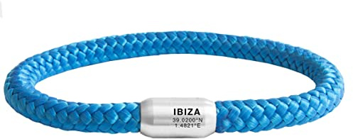 Paris Montana Das Original Ibiza Koordinaten Segeltau Armband Geflochten Mit Insel Gravur Handmade Hochwertiger Magnetverschluss 8mm Durchmesser (Royal-Blau, 24.00)