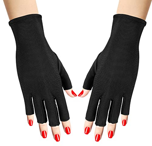 Sibba 1 paio di guanti UV per unghie, protezione dalla luce, gel per manicure, senza dita, idratanti, anti-sole, da donna (nero)