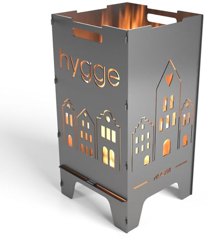 MOCAVI Feuertonne Hygge 73 cm | 3 mm Stahl Feuerschale Feuerkorb massiv robust sicher Design-Brenntonne für Garten und Terrasse groß eckig hohe Feuerstelle Outdoor hitzefest Feuersäule Feuerfass