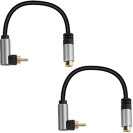 Togconn RCA Audio Extension Cable (2 Pack), 90 Degree RCA Male to Female Lead Cable, Digital Coaxial Audio Cable for Home Theater, HDTV, DVD, Amplifiers, Subwoofer, Speaker (9 Inch/23CM)