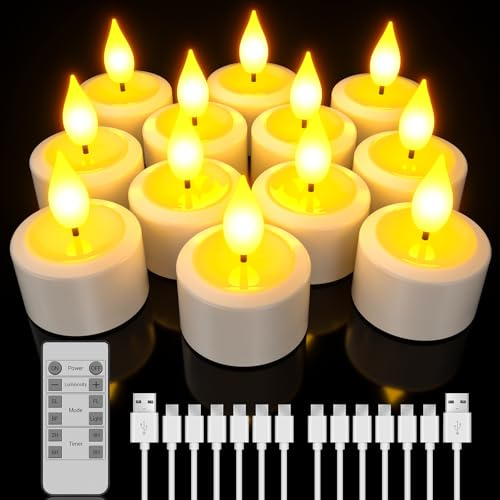 PChero Velas recargables con control remoto, 12pcs LED Sin llama Parpadeo Velas de té USB Luces de velas eléctricas para el hogar Decoración de la fiesta de Navidad