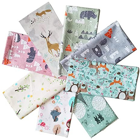 Yurosiay 8 Pezzi 25 × 25 cm Tessuti di Cotone Carino Cartone Animato Animali Stampati Tessuti Patchwork Tessuti Animali Cotone Quilting Tessuti Tessuti per Cucire Residui di Tessuto