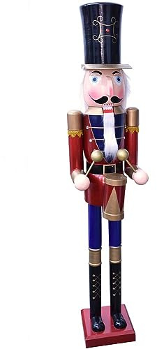 BAKAJI Soldado Cascanueces de Navidad de Madera Gigante Altura 106 cm Vestidos Pintados Barba y Pelo de Peluche con Mecanismo de Funcionamiento Decoraciones Navideñas (Diseño 16)