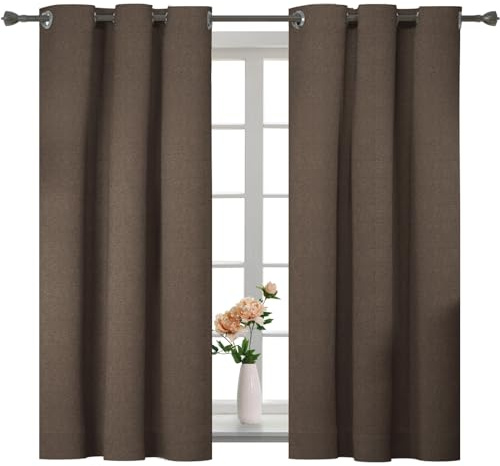 YSTELLAA 100% Gardinen Blickdicht 2er Set, 117×137cm,Thermovorhang Leinenoptik Kälteschutz, Schallschutz Gardinen Mit Ösen, Verdunklungsvorhänge Wohnzimmer, Schlafzimmer, Kaffee | Thermovorhang, wärmeisolierend, schützt vor Kälte und Wärme, mit Ösen, Geräuschunterdrückung, für Wohnzimmer und Schlafzimmer