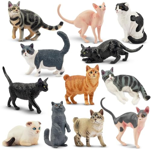 EYSCOTA 12PCS Katze Figurensatz, realistische Kätzchen Spielzeug, Katze Kuchen Topper Weihnachten Geburtstag Geschenk für Kinder Kleinkinder