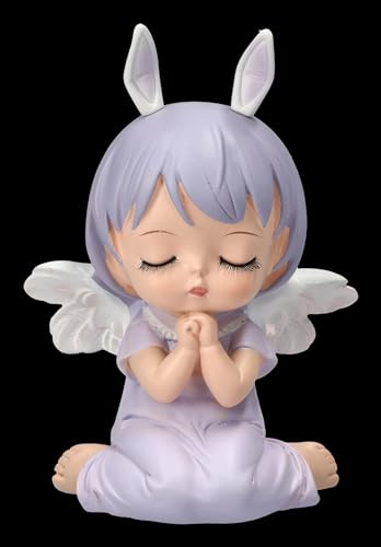 Deko-Engel in Lila, Betendes Kinder-Engelchen mit Hasenohren, Handbemalt, 11,5cm - Putte, Cherubim, Figur, Engel