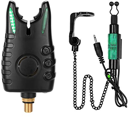 SIUKE Fishing Bite Alarm Fishing Bite Alarm Indicator with Chain Swinger LED Alarm Indicator Fishing Alert Kit, Green