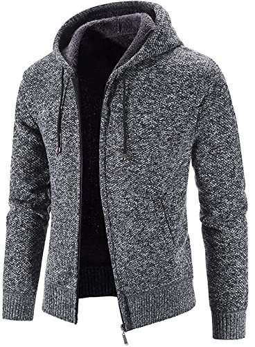 Azruma Pullover Herren Zip Hoodie Herren Gym Tops Männer Warm Fleece Gefüttert Reißverschluss Gestrickt Jacke Mit Kapuze Freizeit Zipper Hoodie Parka Kardigan (Dunkelgrau,3XL)