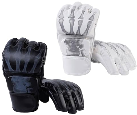 Generic 2 Paar MMA Handschuhe Boxkampfhandschuhe Halbstoßfeste Kampfsporthandschuhe für Sanda Boxsack, Schwarz und weiß