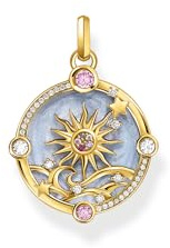 THOMAS SABO Kettenanhänger blau mit Sonne und bunten Steinen vergoldet 925 Sterlingsilber, 750 Gelbgold Vergoldung, Kaltemail
