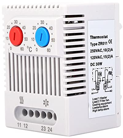 Temperaturreglerschalter, Einstellbarer Mechanischer Thermostat 0–60 °C. ZR011 Unterstützt 12–250 V, Chemikalienbeständig, Stabile Leistung für 35 Mm DIN-Schiene (ZR011)
