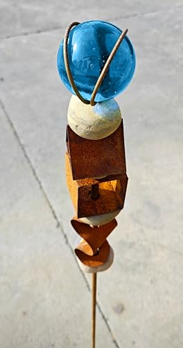 Zen Man Edelrost Gartenstecker Rost Beetstecker mit Glaskugel, Stein, H106cm,029591-LB