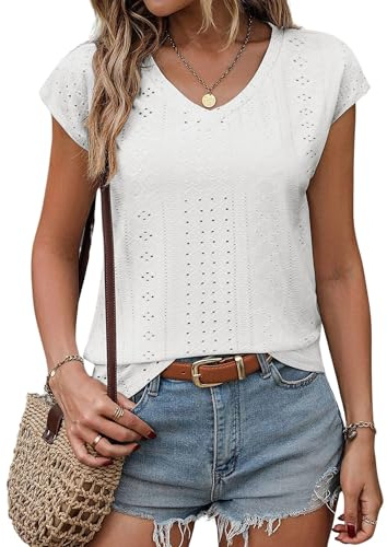 Zeagoo Mujeres Verano T-Shirt Manga Corta con Cuello En V Camiseta Cómoda Suelta Elegante para Mujer Blusa Sólidos Casual De Mujer
