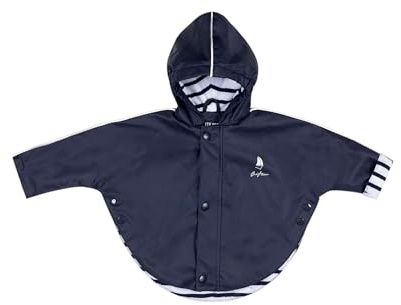 Breizh Ocean - Ciré, Imperméable Bébé avec Capuche de 6 à 36 mois - Création Française MORLAIX, Poncho Pluie Enfant avec Intérieur Rayé - Vetement Bebe Garçon ou Fille