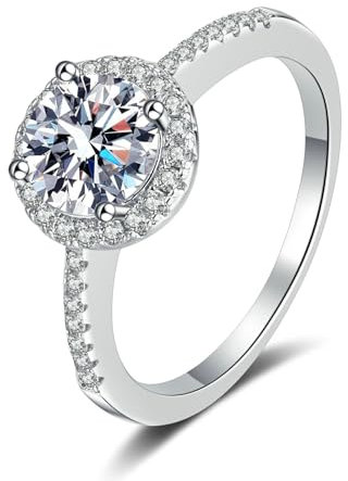 AMDXD 18 Karat 750 Weißgold Partnerringe, Klassiker Diamantring mit Labor Diamant 1 Karat (Rundschliff, VVS1), 18K Gold Damen Echt Gold, Gr.60 (19.1)