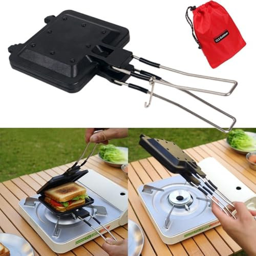 URPIZY Camping Toastie Maker, Double Side Toasted Sandwich Maker Non-Stick Stovetop Bread Frying Pan with Handles, Multifunction Camping Toaster for Home Outdoors